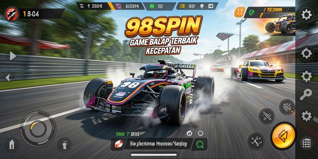 Tampilan gameplay Racing yang mendebarkan di 98SPIN, menunjukkan kecepatan dan keahlian mengemudi.