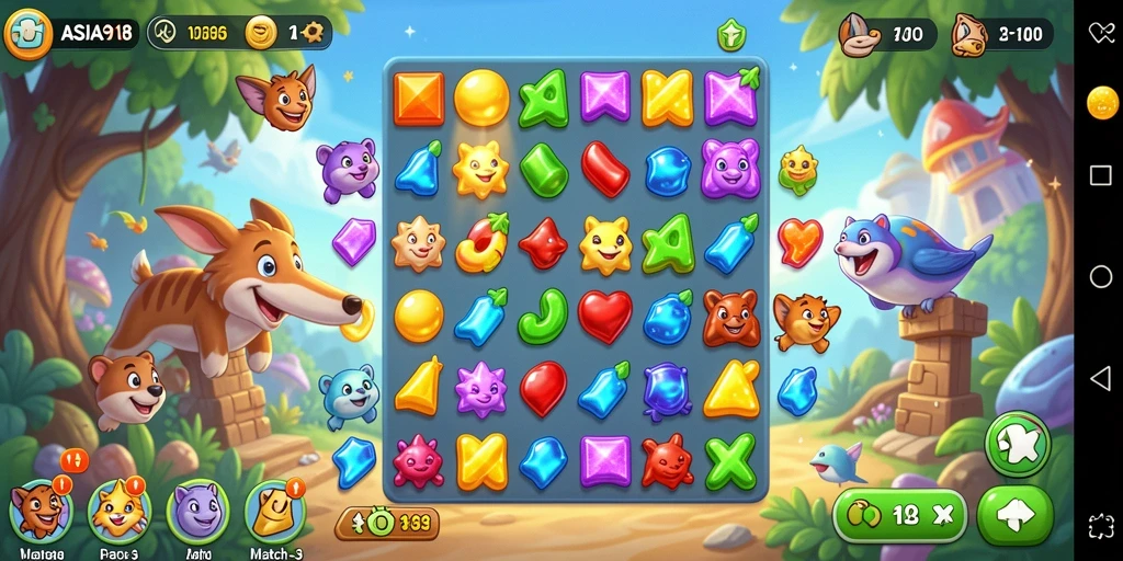 Screenshot gameplay ASIA918 menampilkan aksi seru permainan Match-3.