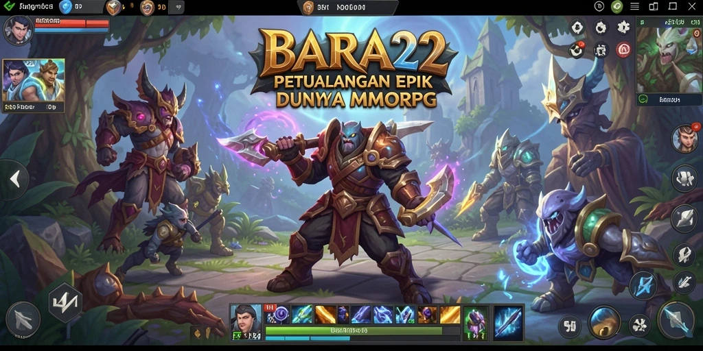 Screenshot utama BARA22 menunjukkan pertarungan epik dalam MMORPG.