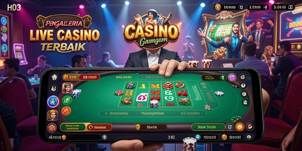 Tampilan gameplay H03 dengan dealer langsung dan suasana kasino yang autentik.