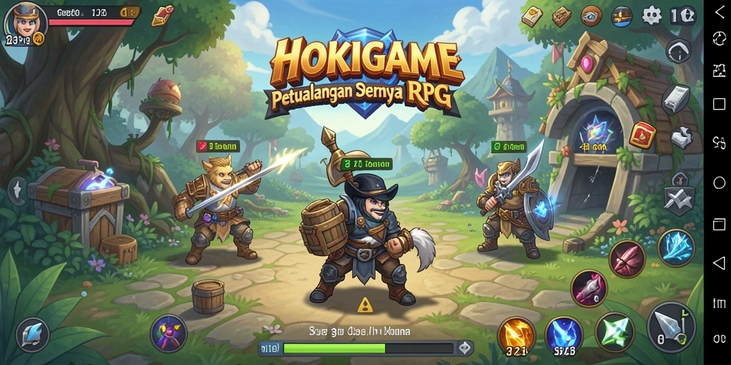 Tampilan menarik dari gameplay RPG HOKIGAME saat bertarung.