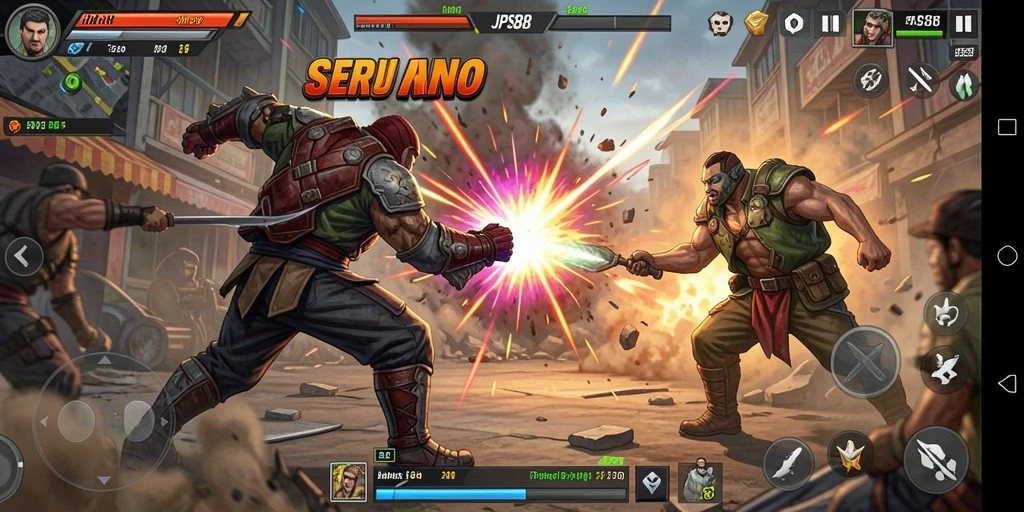 Tampilan menegangkan saat karakter bertarung di arena.