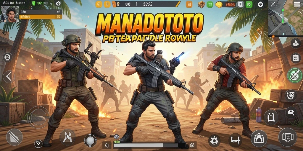 Screenshot utama MANADOTOTO menunjukkan aksi seru dalam game Battle Royale.