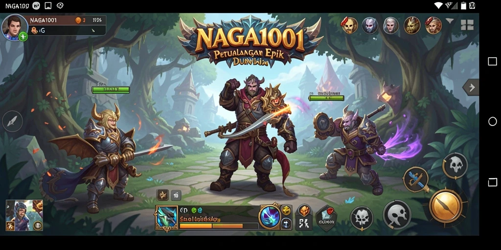 Screenshot gameplay RPG NAGA1001 dengan pertarungan epik.