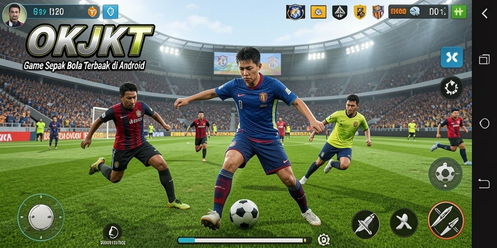 Tangkapan layar menunjukkan gameplay intens dalam pertandingan sepak bola.