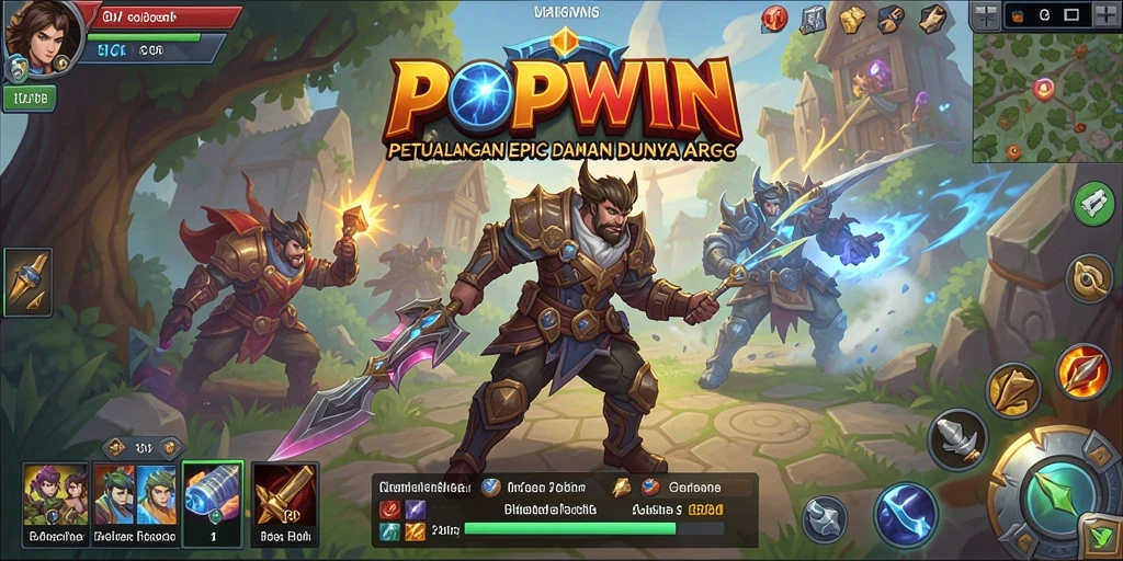 Tampilan gameplay POPWIN yang memukau dan strategi pertempuran yang seru.