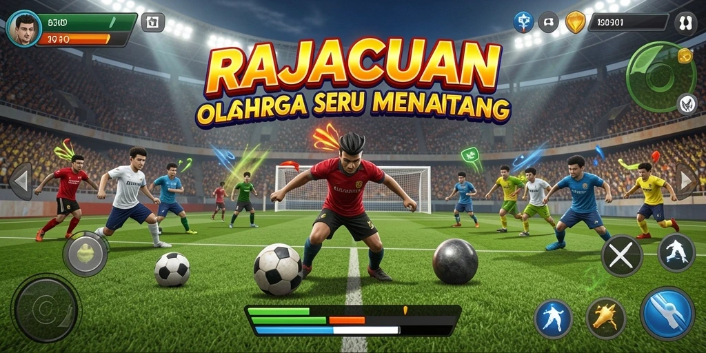 Screenshot utama RAJACUAN menunjukkan aksi olahraga yang seru.