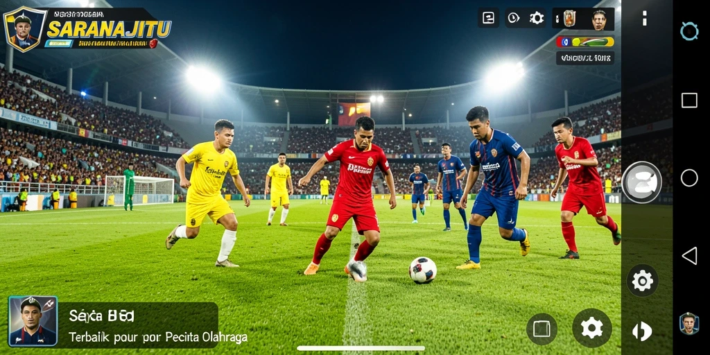 Tampilan utama gameplay SARANAJITU dengan aksi sepak bola yang mendebarkan.