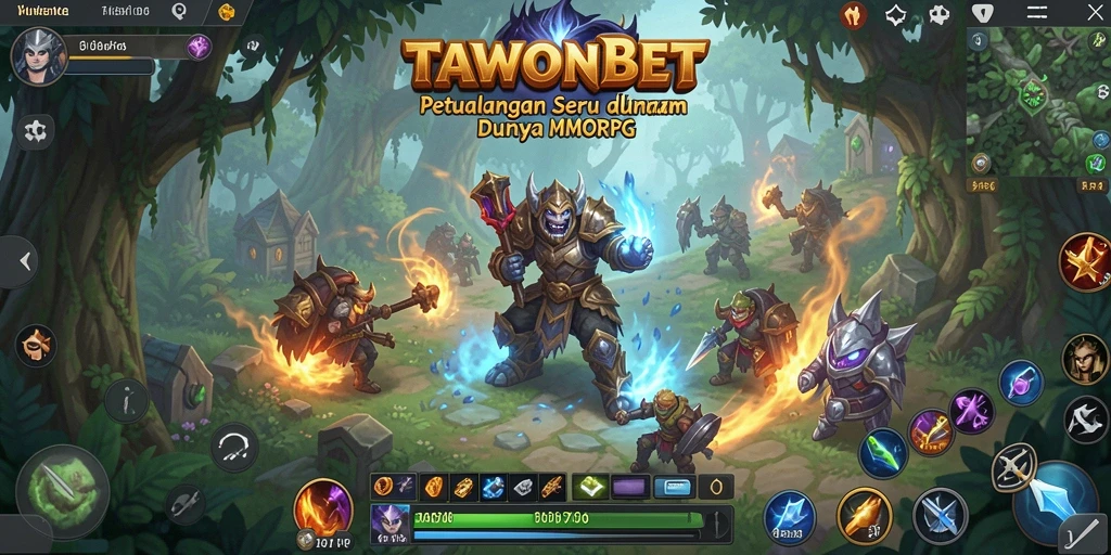 Screenshot menunjukkan pertarungan epic dalam TAWONBET MMORPG.